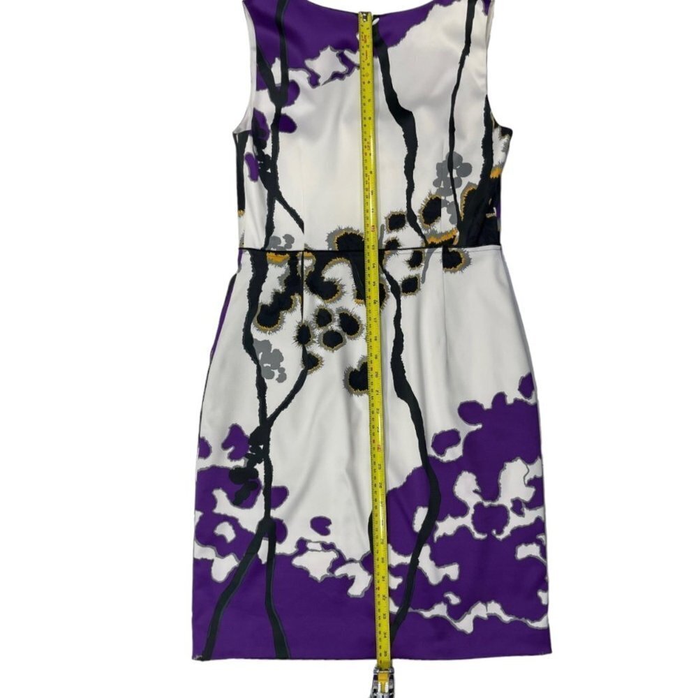 T TAHARI‎ "Jocelin" Luxurious Matte Satin Sheath Dress Bust 34" White Purple - Picture 13 of 15